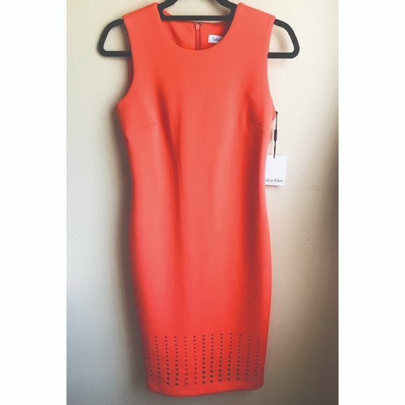 Calvin Klein Dresses & Skirts - Calvin Klein Orange Dress with Laser Cutouts | Womens Fitted Sheath Dress Size 2